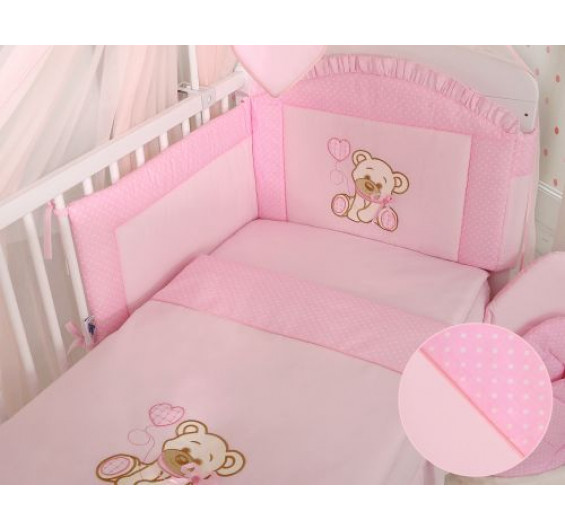 Conjunto de cama bebé  3 elementos Urso Coração Rosa